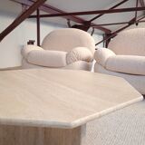 Table basse octogonale en travertin 70s