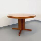 Vintage round dining table from the 60s 70s in solid wood mosaic teak and walnut with extension