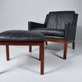 Leather armchair and footstool by Kai Lyngfeldt-Larsen. Denmark 1960s