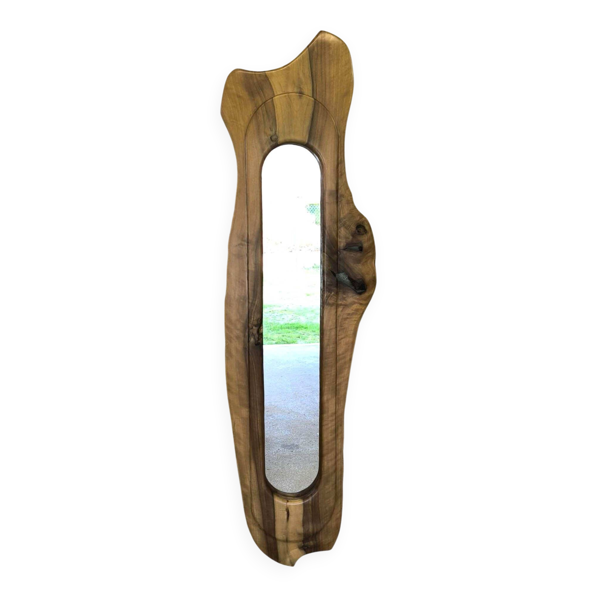 Vintage free-form mirror in solid wood.