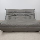 Michel Ducaroy's 2-seater mouse grey leather sofa for Ligne Roset