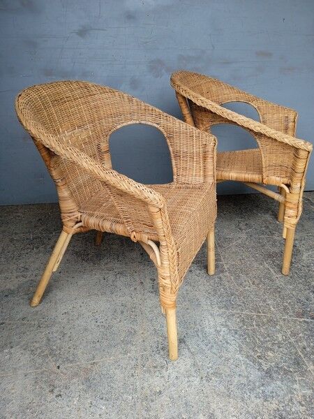 Pair of vintage rattan armchairs