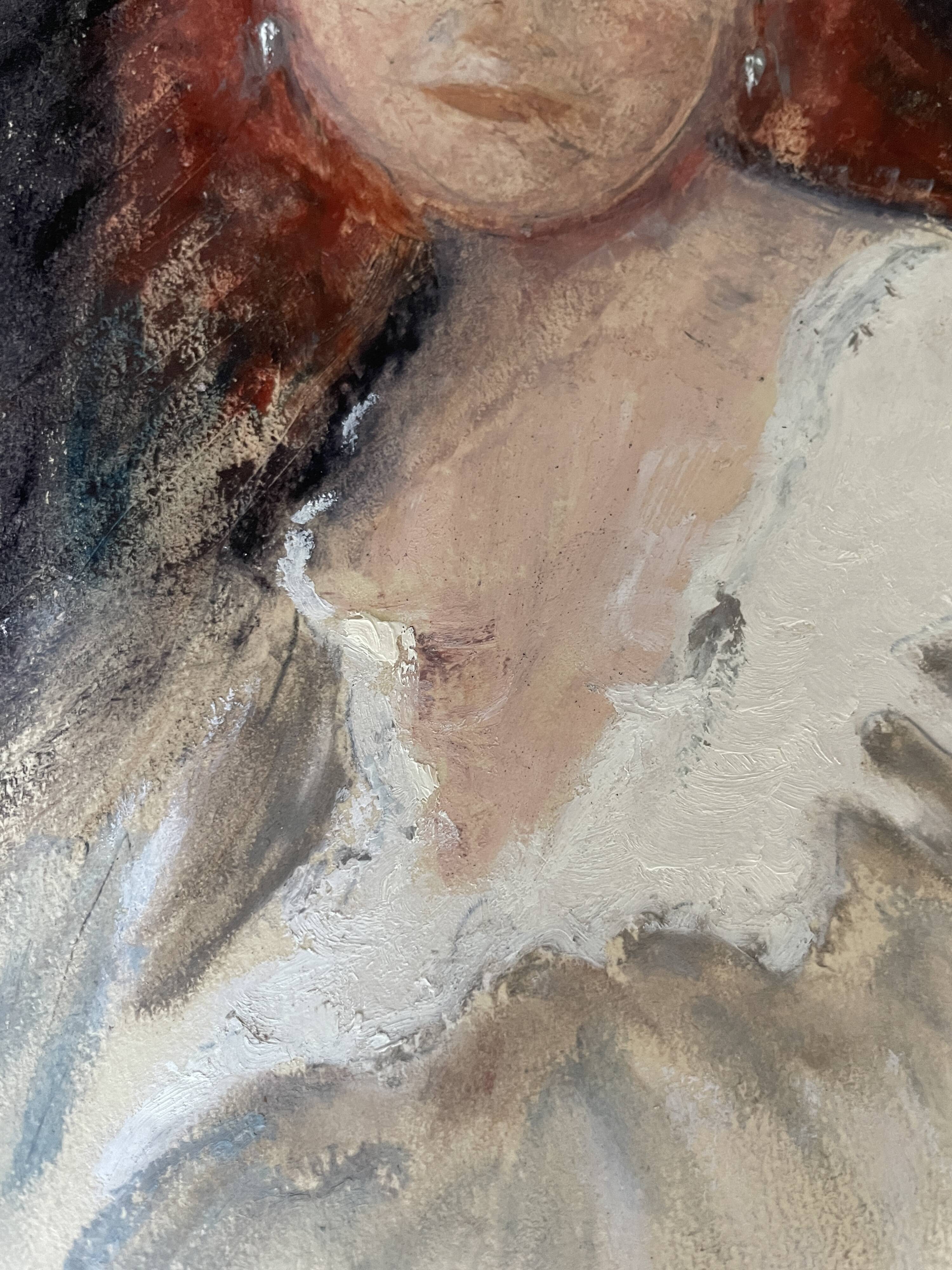 Tableau pastel signé portrait femme rousse