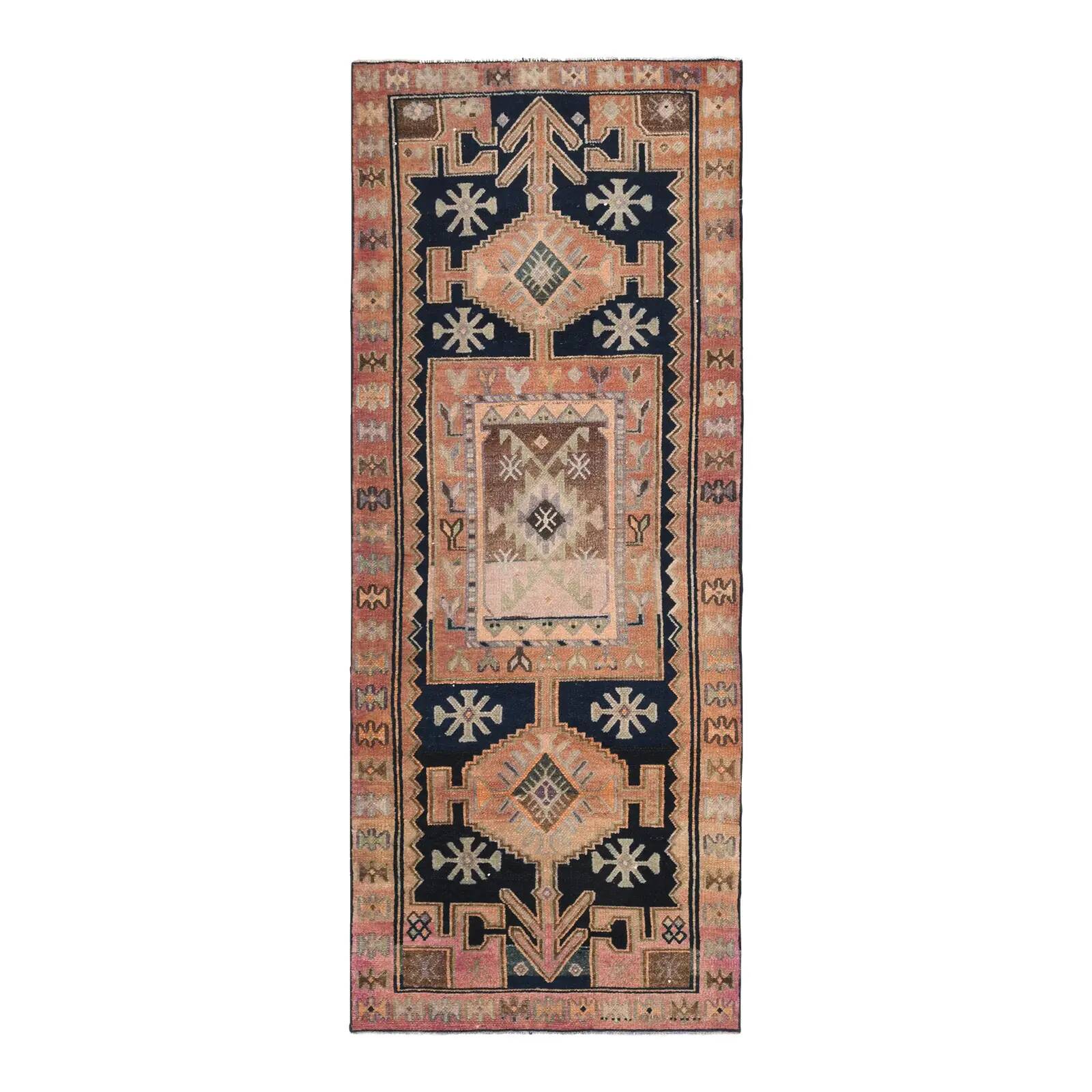 Vintage Turkish Oushak handmade wool cotton tan runner rug 114x285
