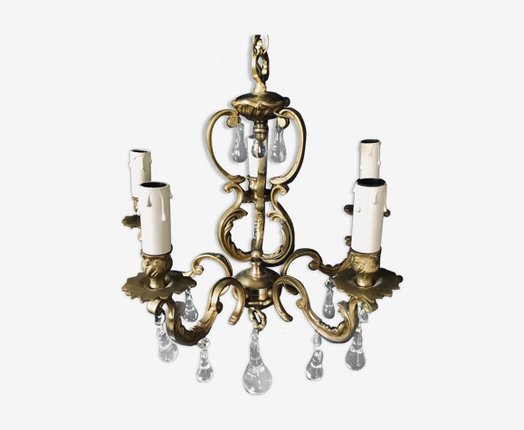 Lustre cage à 5 lumières cristal et bronze