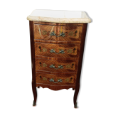 Commode chiffonnier marqueterie style louis xv plateau marbre