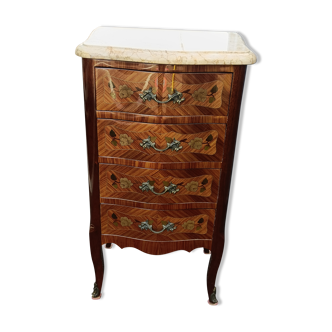 Commode chiffonnier marqueterie style louis xv plateau marbre