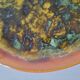 Set of 4 flamed enamel plates in green and amber from the 60s-70s.