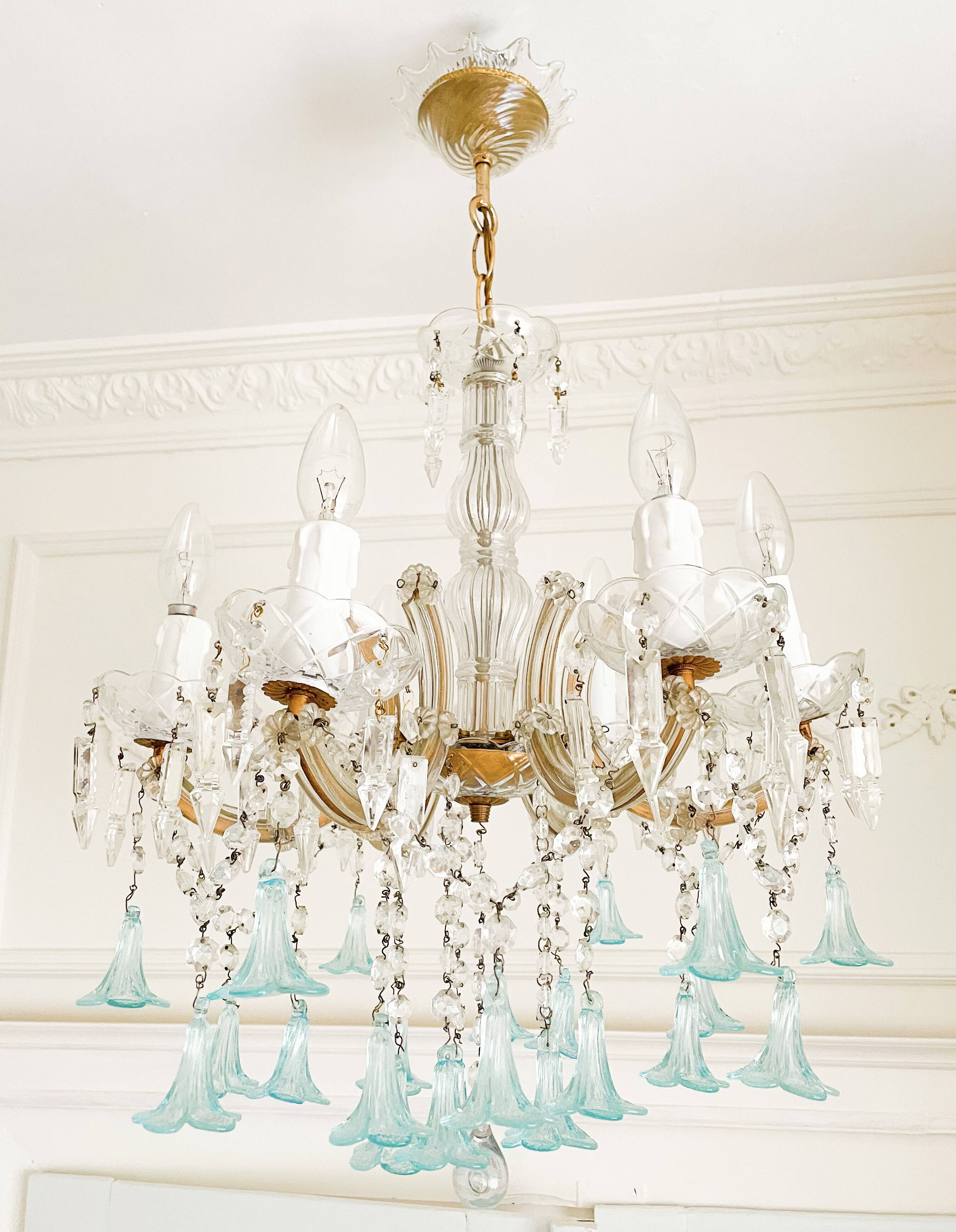 Marie-Thérèse chandelier in crystal and blue Murano glass