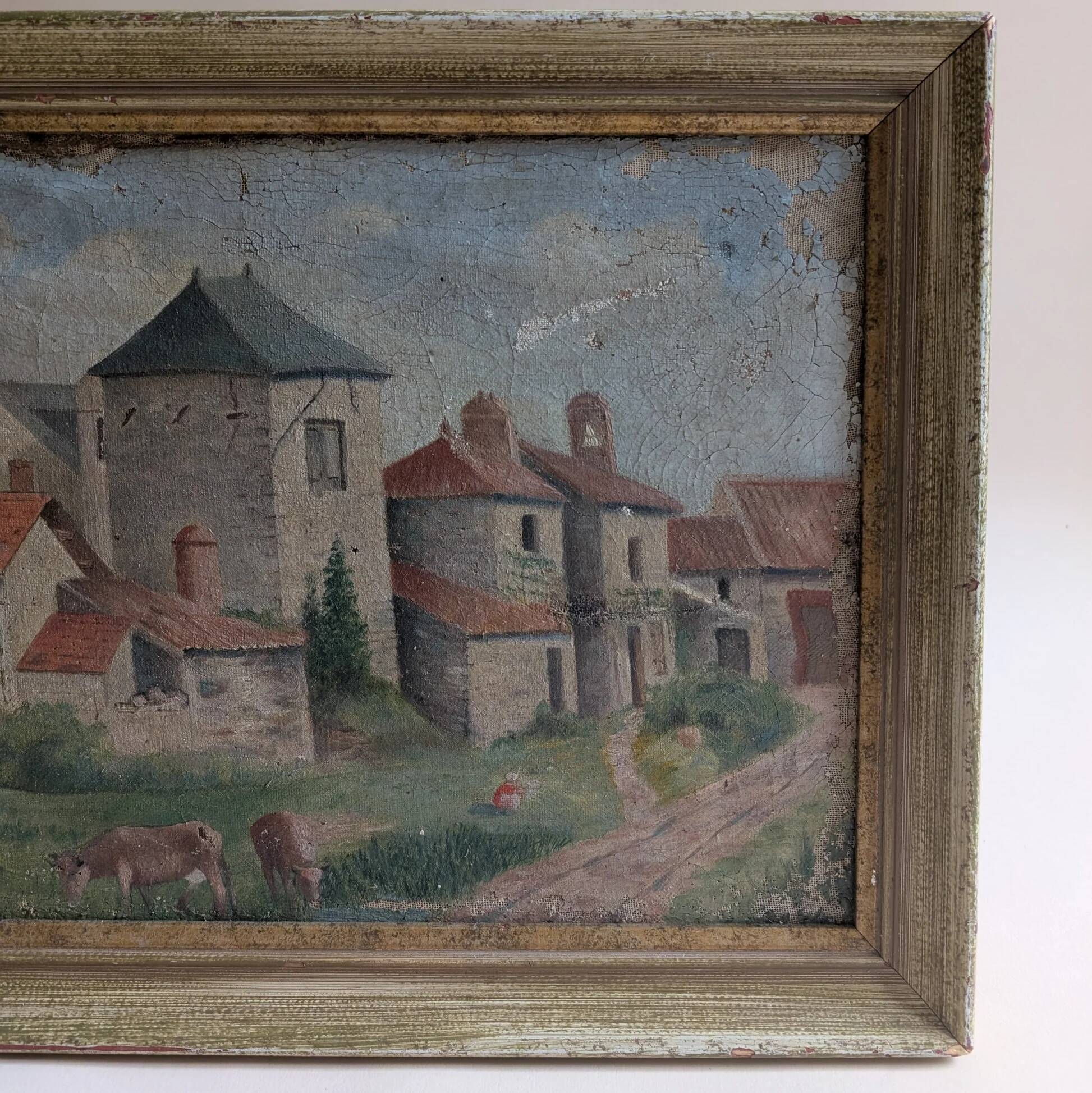 Old painting, village