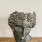 Greek head in patinated plaster with marble base