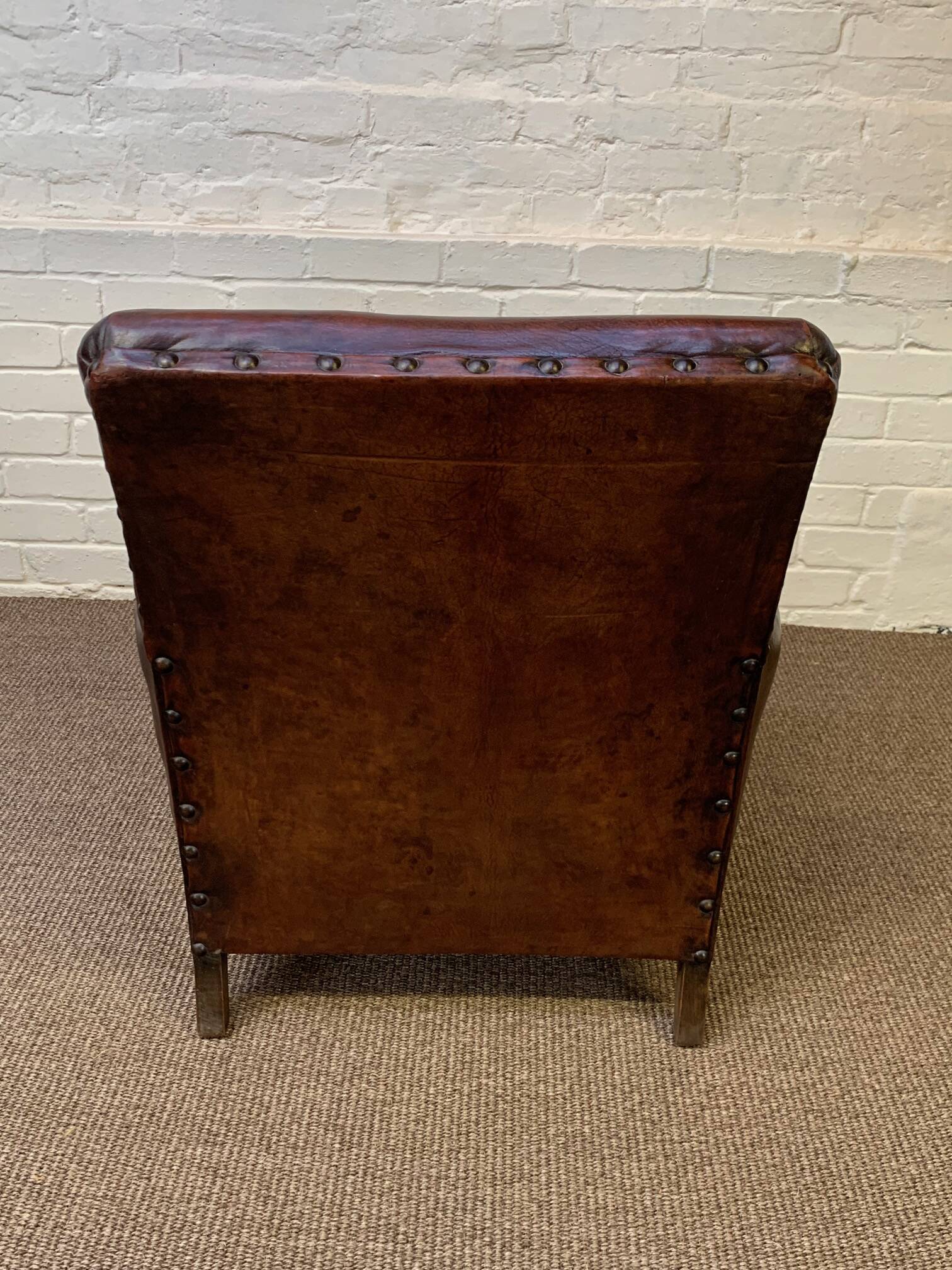 Antique Leather Club Chair, Normandy Model, Circa 1920's