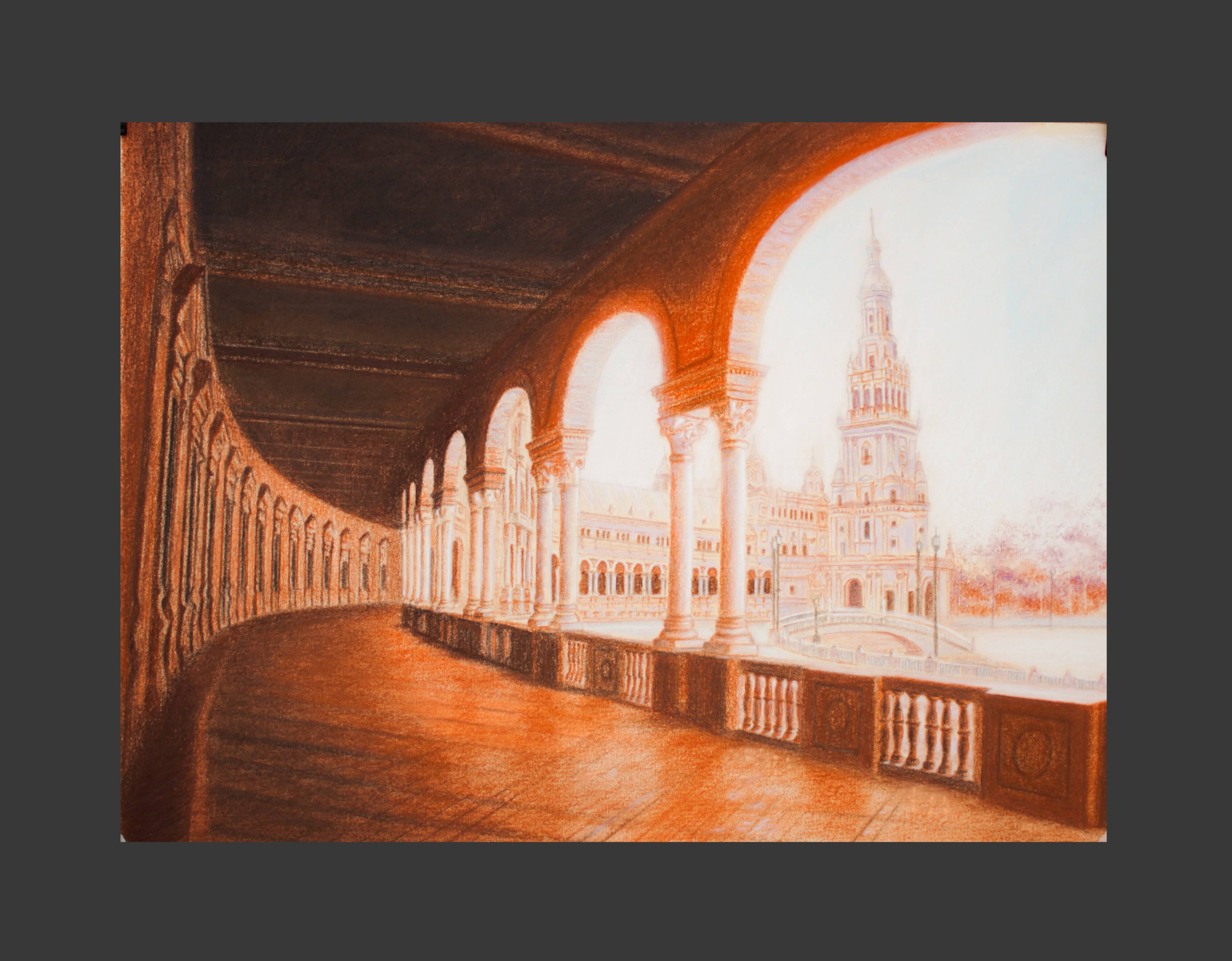 Drawing of the Plaza de España in Seville