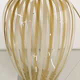 Elegant vintage Murano table lamp with swirled gold & white stripes, Italy 1980s