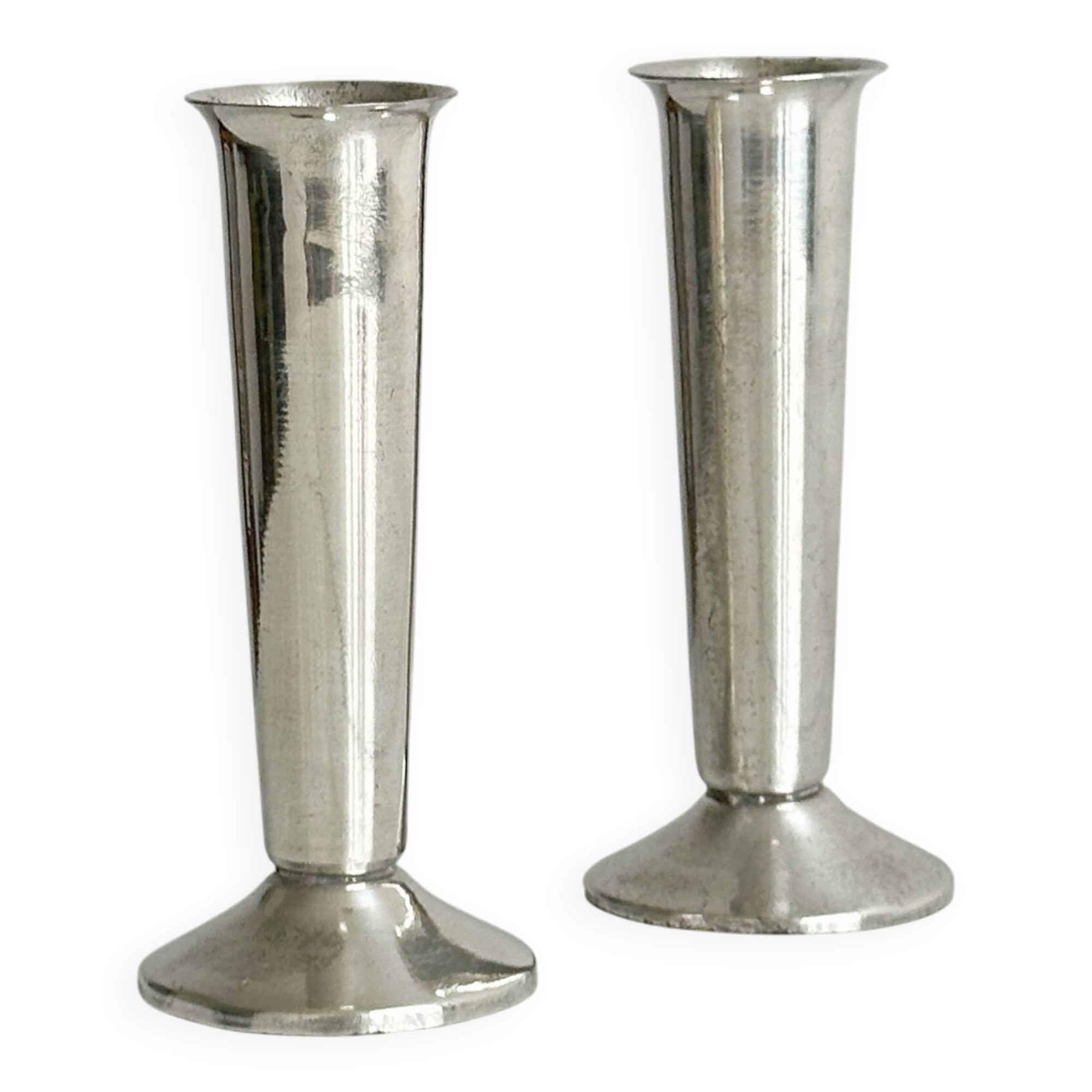 Pair of silver-plated flower vases