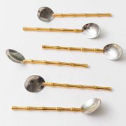 Two-Tone Gucci Bamboo Spoons Set - Gold-Plated Handles, Silver Bowls, Vintage 1970s Mid-Century Design