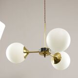 Mid-Century Modern Italian Chandelier in Brass and Opaline Glass, 1960s