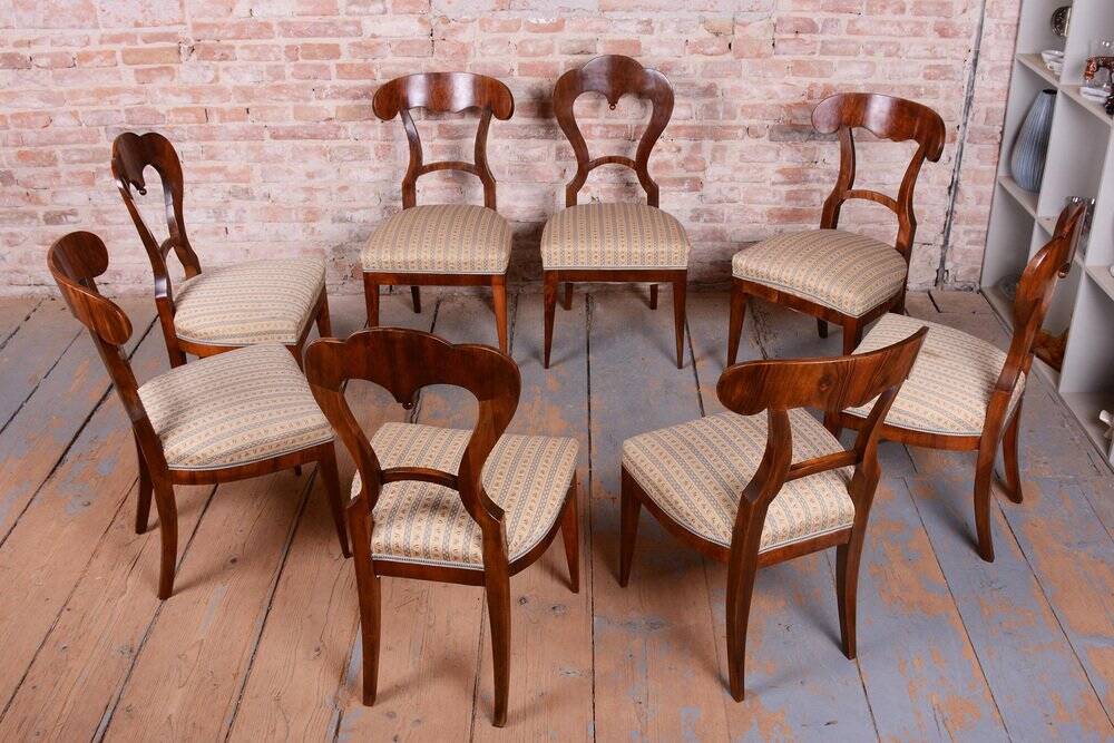 Biedermeier Chairs in Walnut, Austria, 1830s, Set of 8