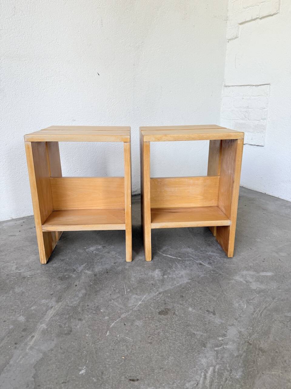 Pair of pine stools or bedside tables, mountain furniture, 1950s