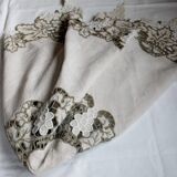 Antique linen tablecloth embroidery Richelieu scalloped linen centerpiece 128 cm