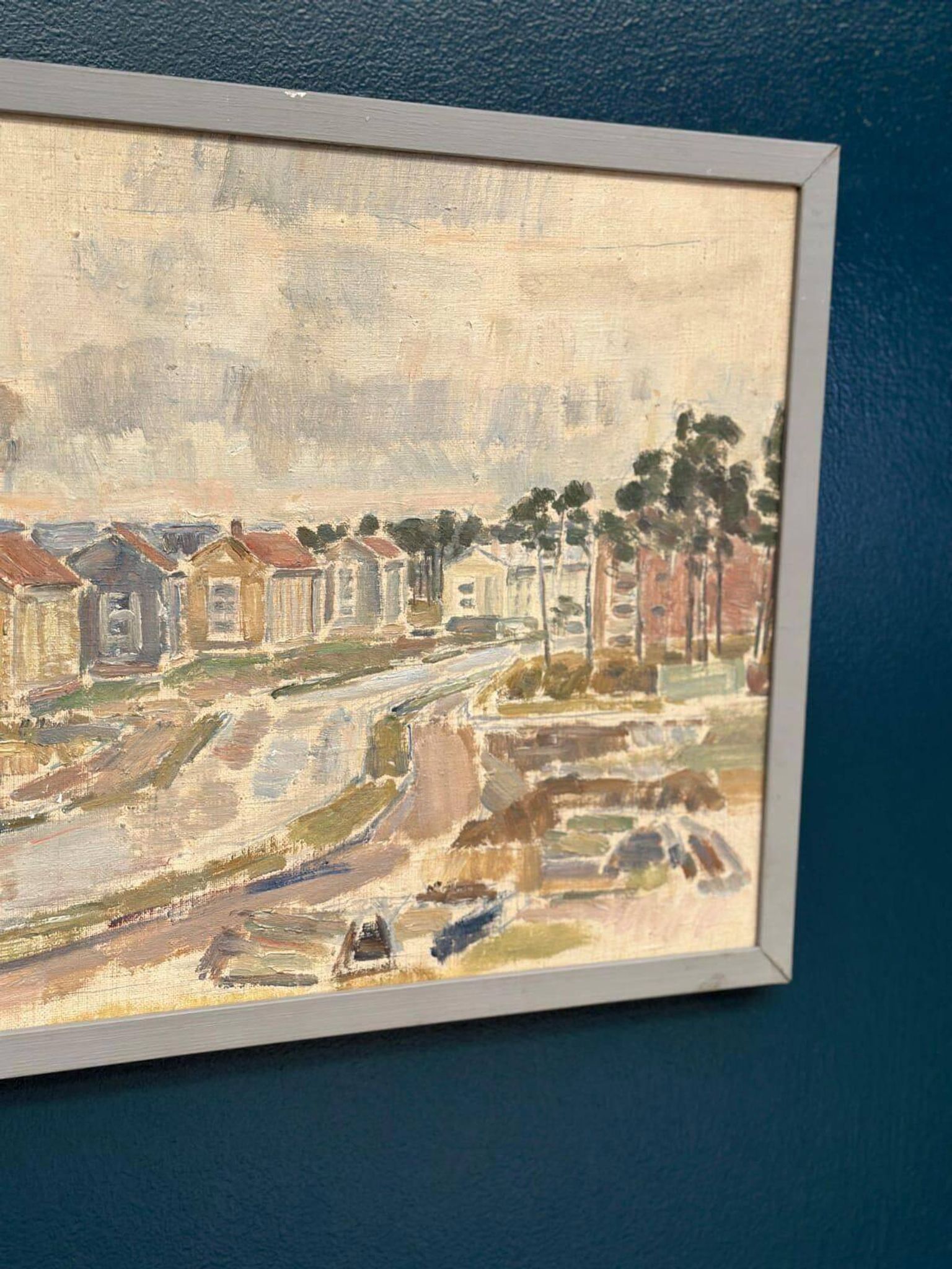 Original Swedish Oil On Panel – “Seaside Town” – Vintage & Framed – 57 × 39 Cm (22.4" × 15.4")
