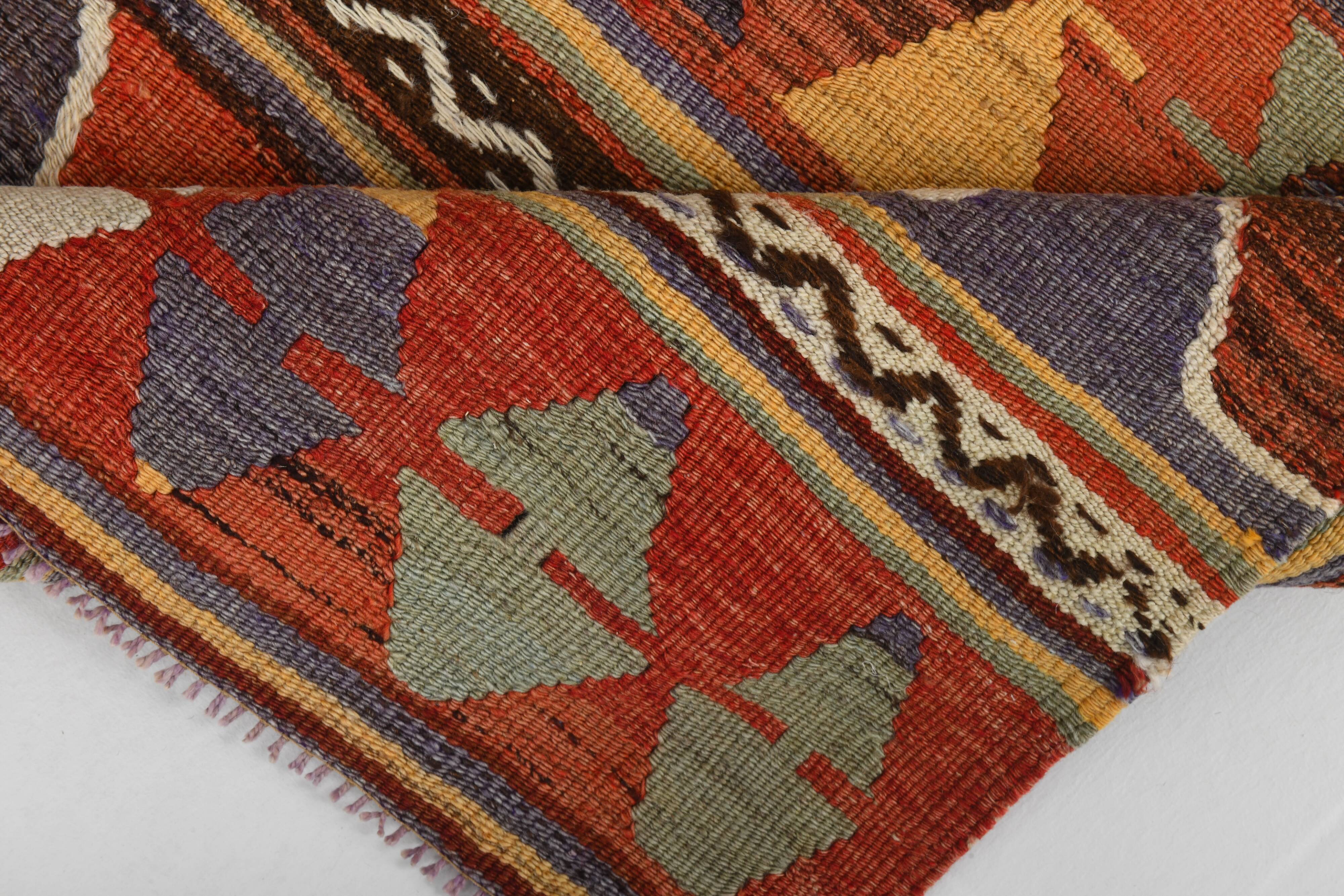 4x6 Green & Red Geometric Vintage Kilim Rug, 123x169Cm