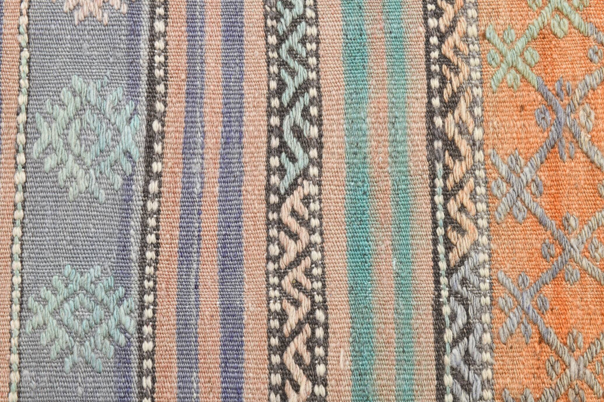 Grand Kilim Vintage Rayé Multicolore, Motifs Tribaux Anatoliens, 168x303 Cm