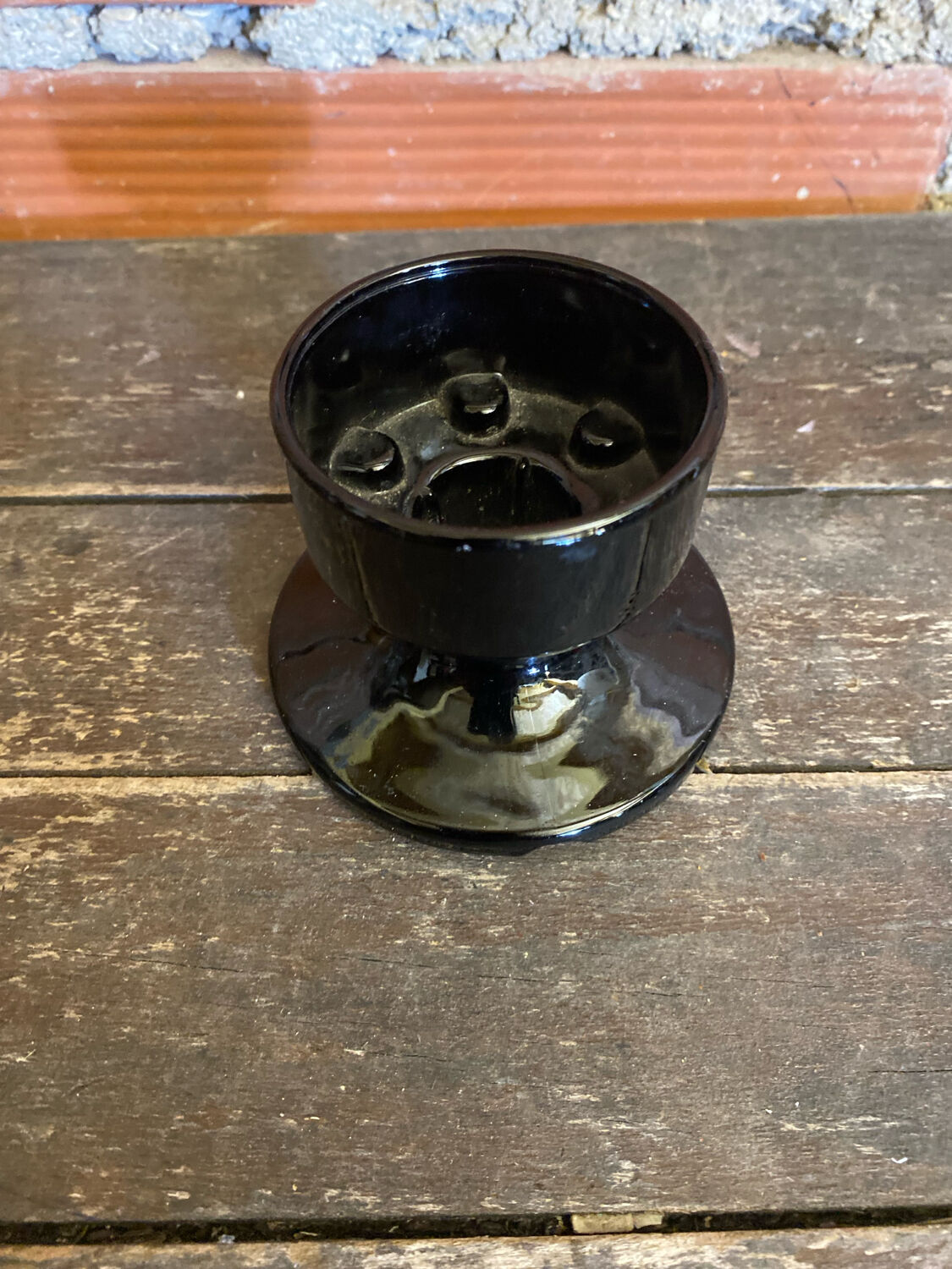 Vintage 1970s Black Opaline Space Age Candle Holder