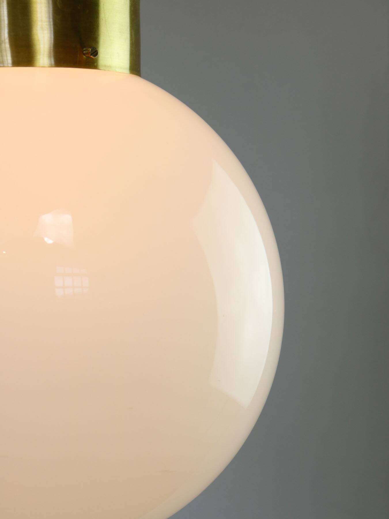 Big Mid-Century Italian Opaline & Brass Globe Pendant Lamp