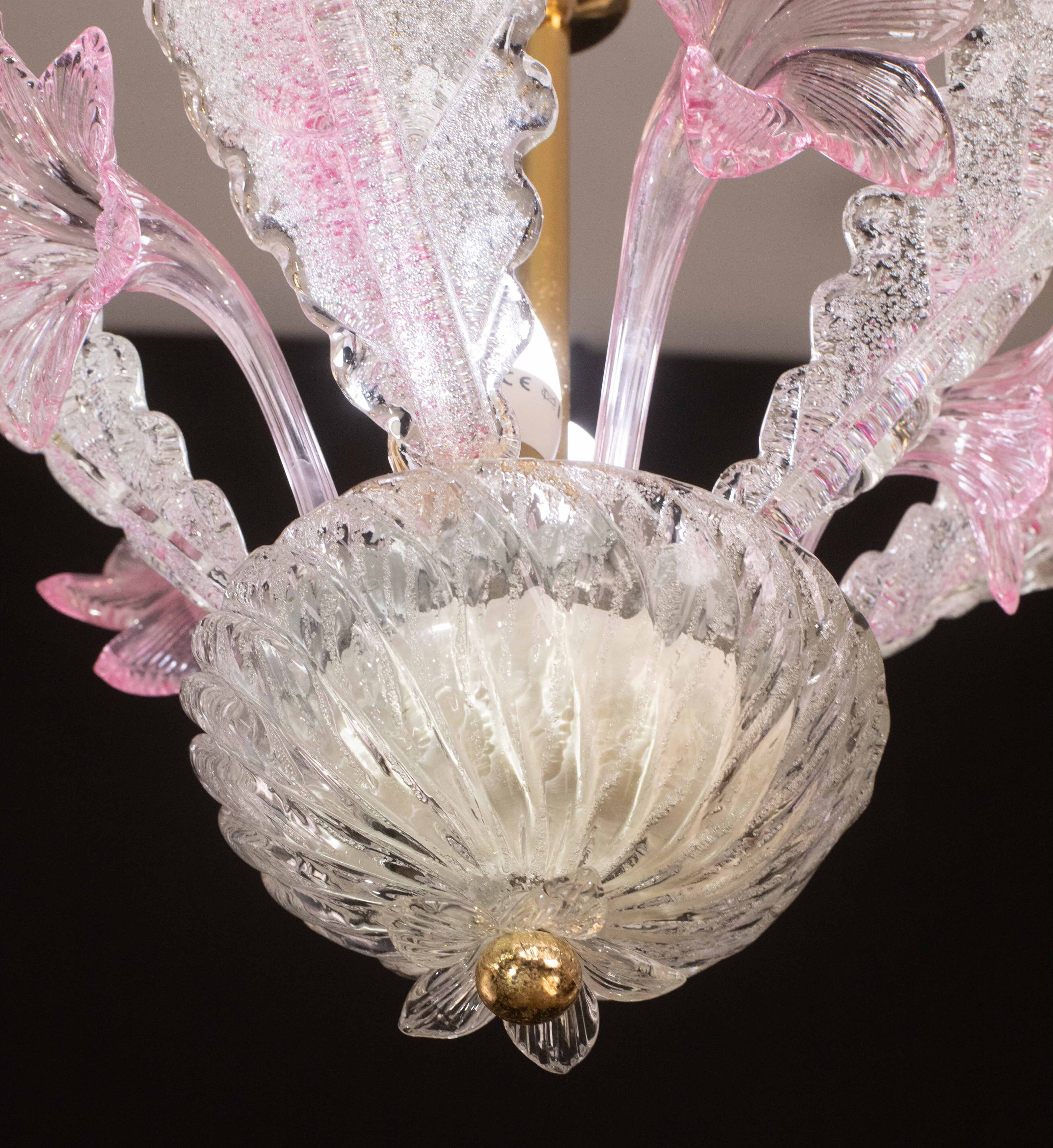 Charming Vintage Pink Flowers Murano Chandelier, 1970