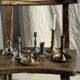 Small antique candle holder engraved in silver-plated metal, in its original condition.