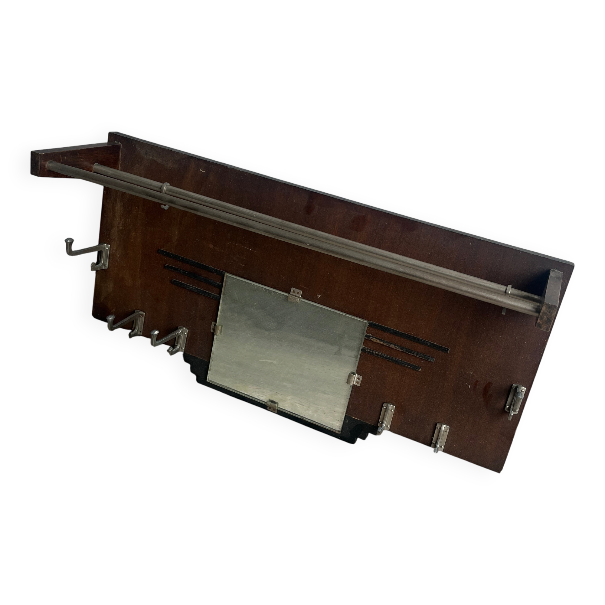 Art Deco wall coat rack with mirror
