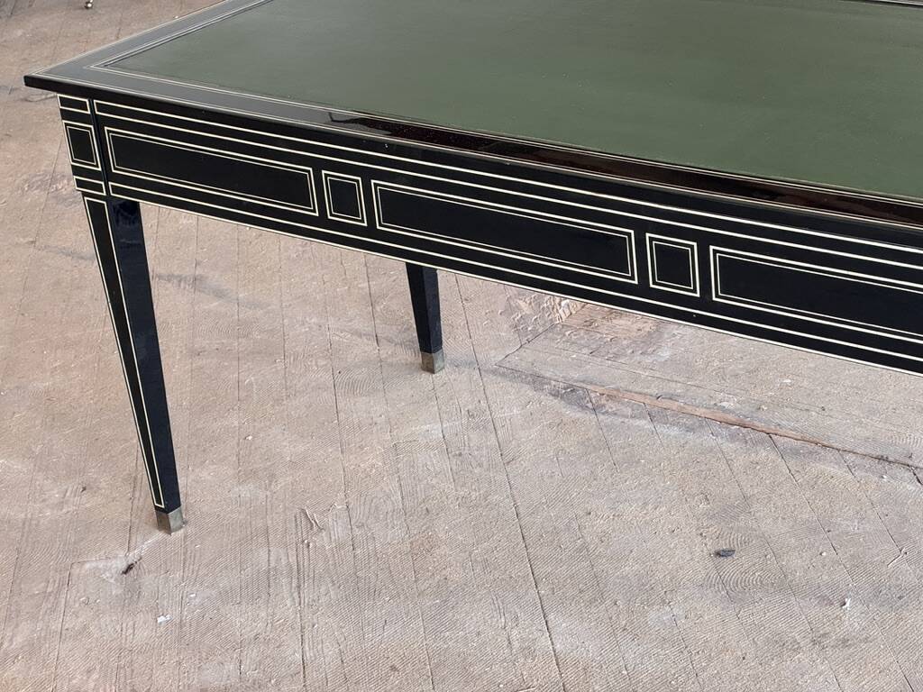 Maison Jansen black lacquered wooden desk from the 1960s with chair.