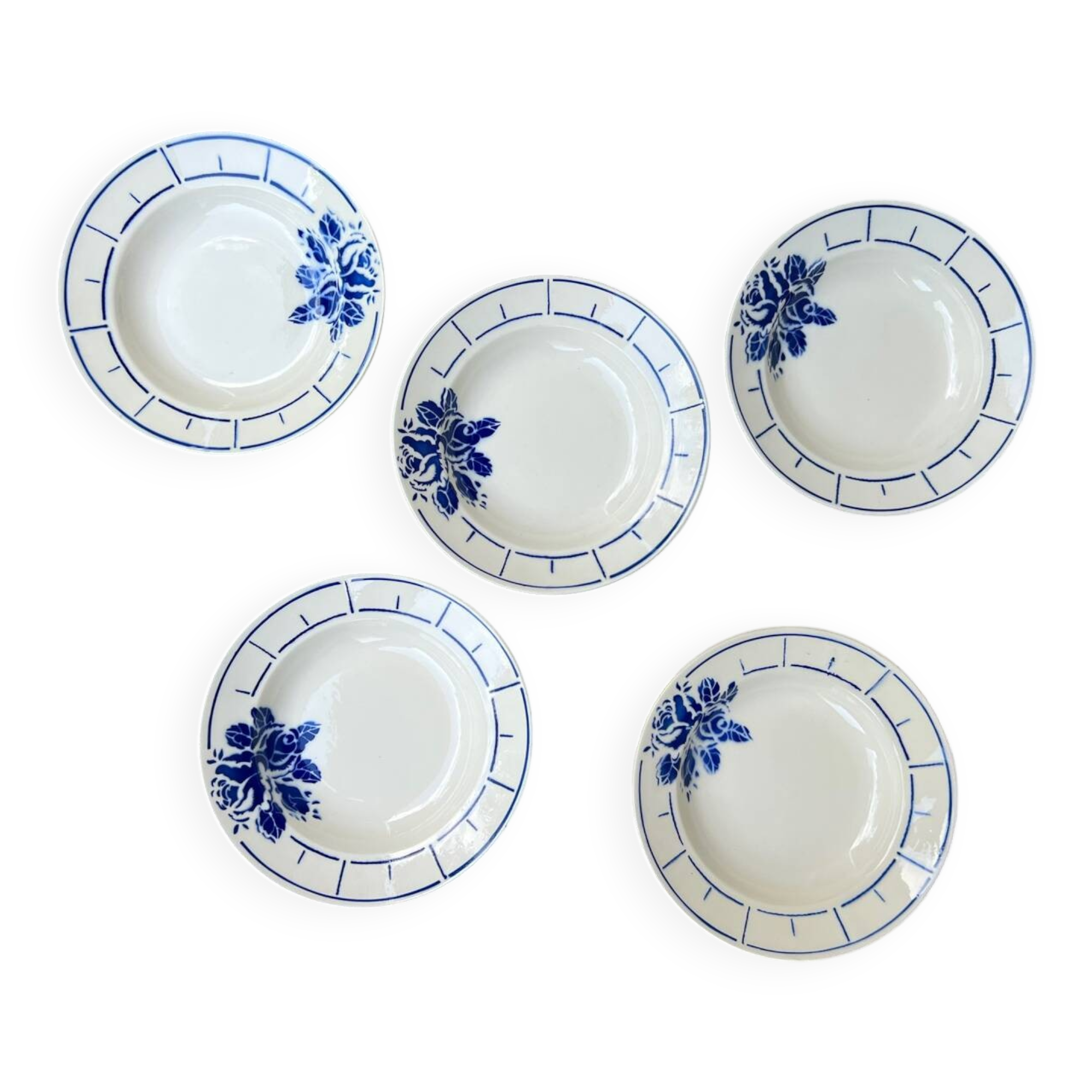 Terre de Fer Badonviller Chanzelles Blue pattern soup plates