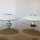 Pair of wall lamps saucer space age in white opaline 1970