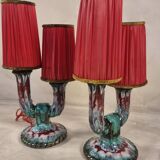 Lampes de table à double bras en céramique émaillée de Longwy