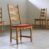 Vintage Danish Brutalist ladderback chairs in oak by Henning Kjærnulf, 1960s, set of 4
