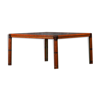 Vintage Italian square dining table in burl elm by Alberto Smania for Studio Smania Interni, Italy 1960s