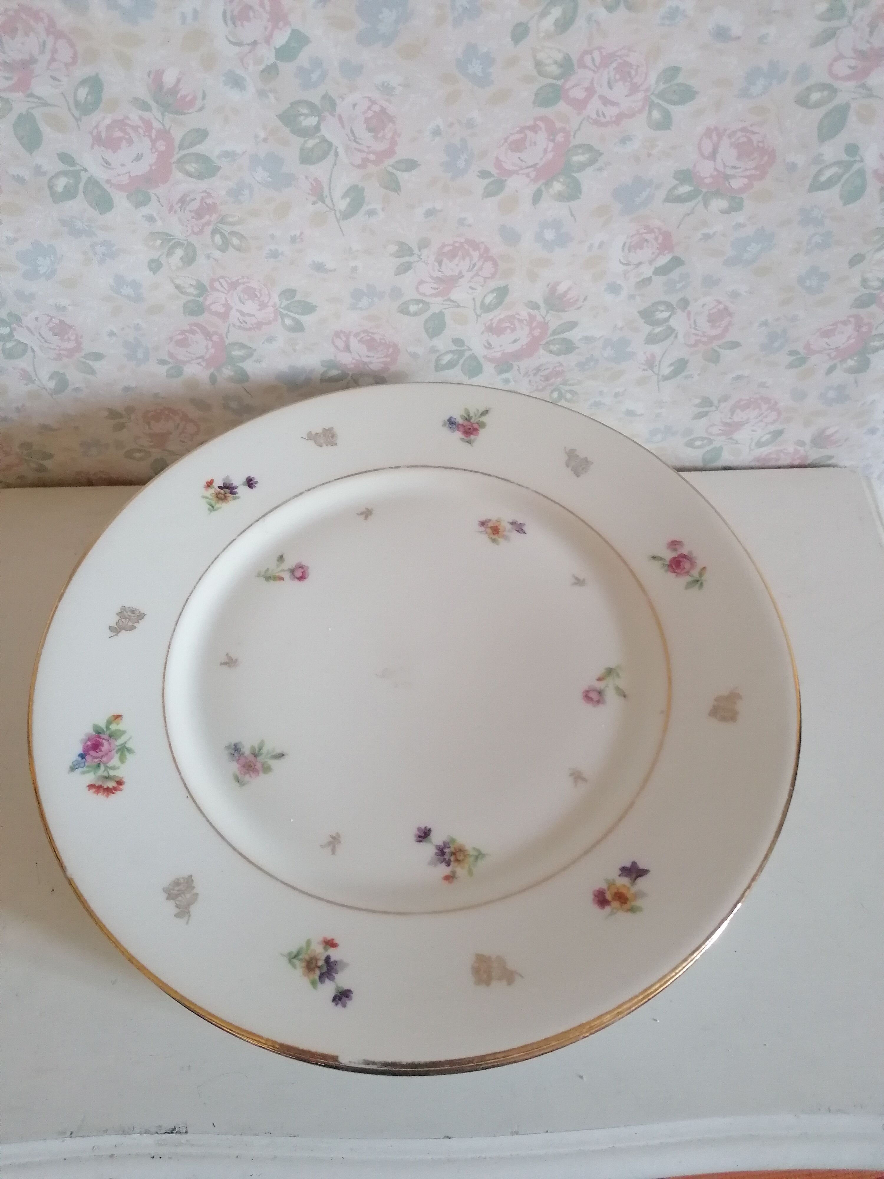 6 flowery flat plates, porcelain old romantic limoges
