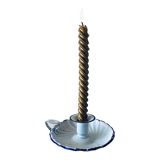 Antique candle holder in white and blue enamelled metal