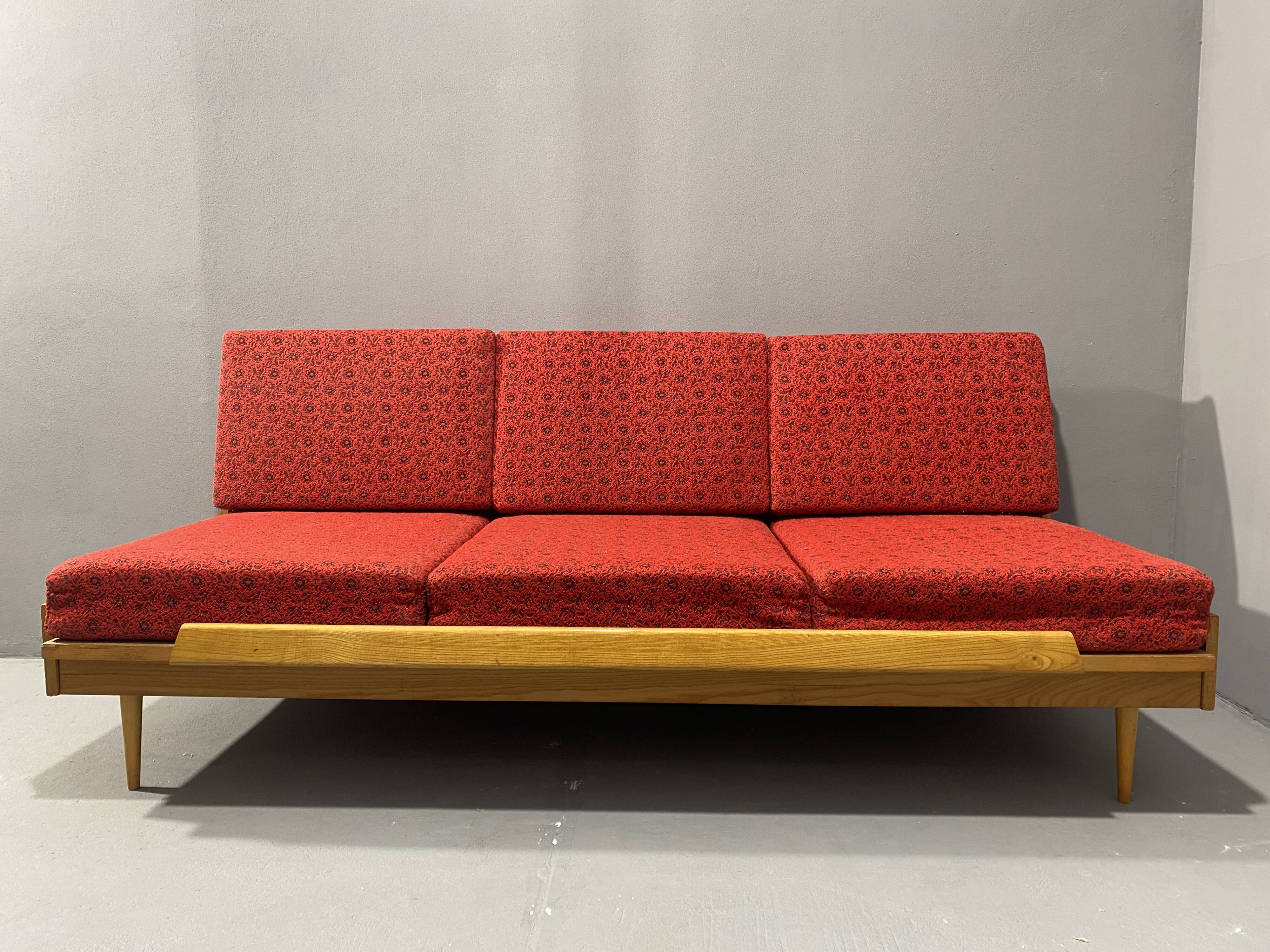 Mid-century folding sofa bed by Drevotvar, 1970s, Czechoslovakia
