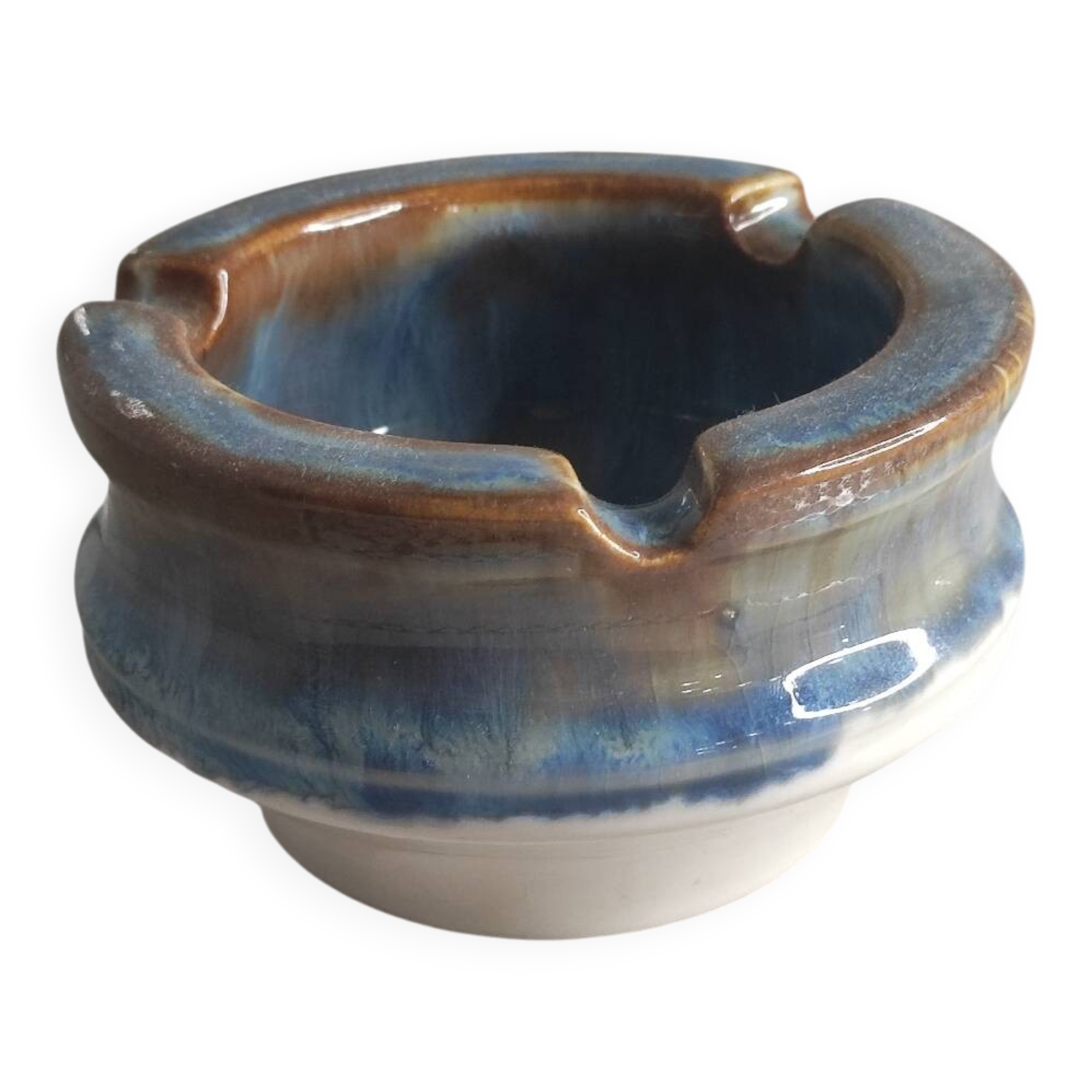 Blue glazed ceramic ashtray