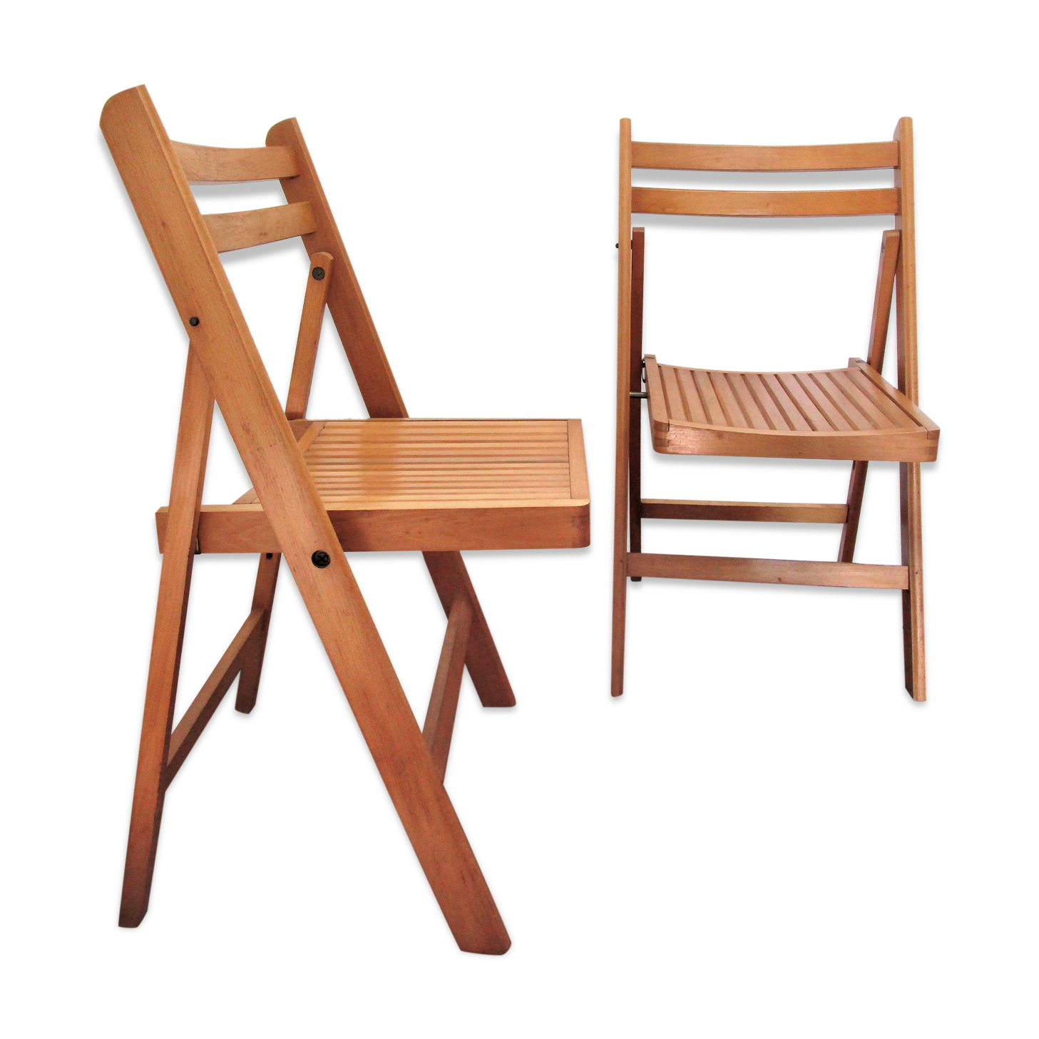 Pair of folding chairs solid wood vintage slats