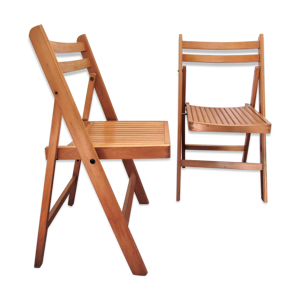 Paire de chaises pliantes bois massif lattes vintage