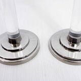 Pair of lucite and silver-plated metal candlesticks