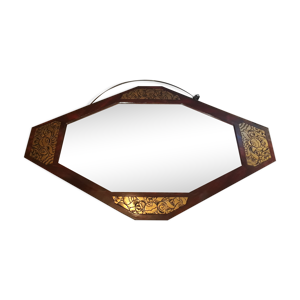 miroir octogonale art deco or et bois 81x47cm