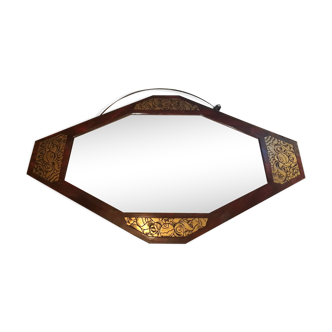 Miroir octogonale art deco or et bois 81x47cm