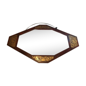 octagonal mirror art deco gold and wood 81x47cm