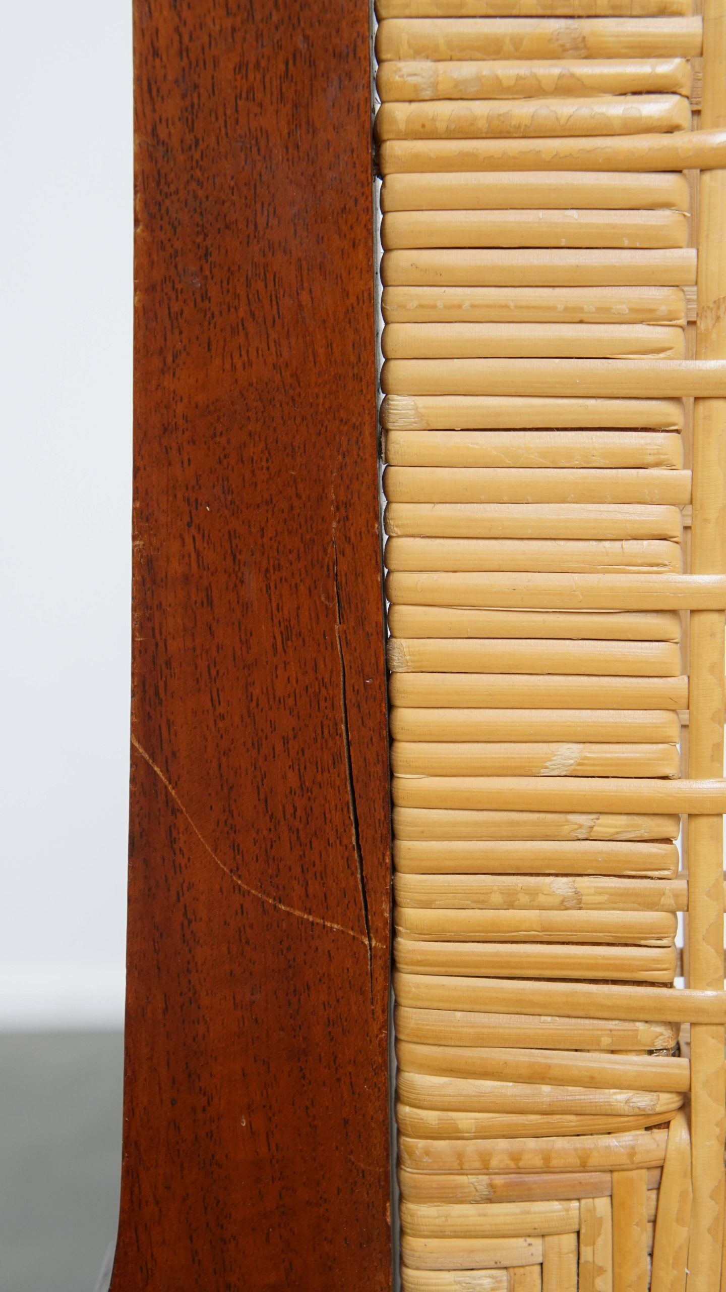 et of 6 wooden Art Deco design dining chairs with a wicker seat and backrest