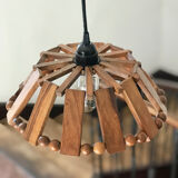Suspension lamp in wood and vintage pearl